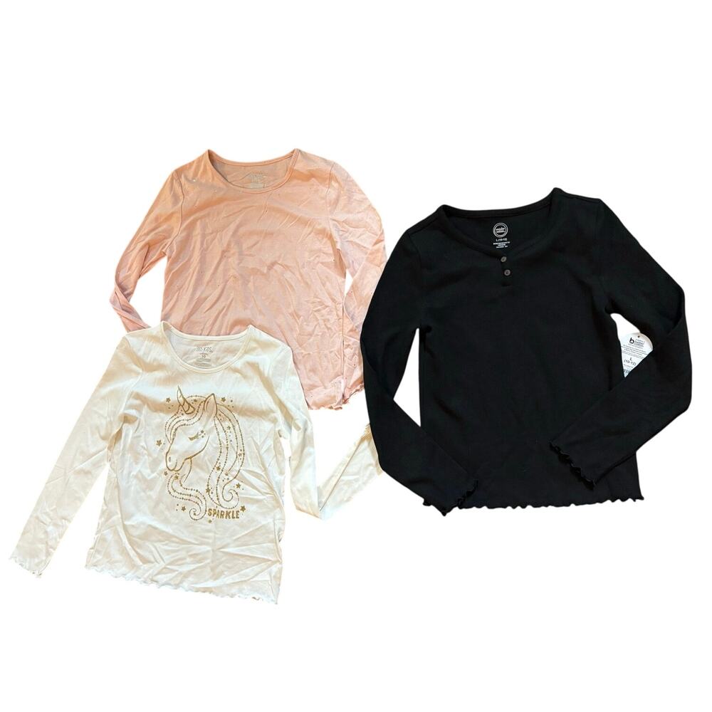 Girls Large 10/12 3 pc Winter Clothes Long Sleeve Tees NWT Unicorn Glitter